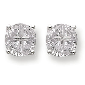 Sterling Silver 9mm Round Basket Set CZ Stud Earrings