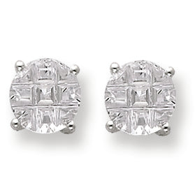 Sterling Silver 9mm Round Basket Set CZ Stud Earrings