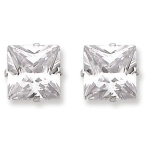 Sterling Silver 9mm Square CZ 4 Prong Stud Earrings