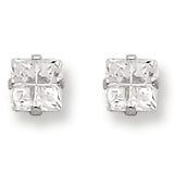 Sterling Silver 4mm Square CZ 4 Prong Stud Earrings