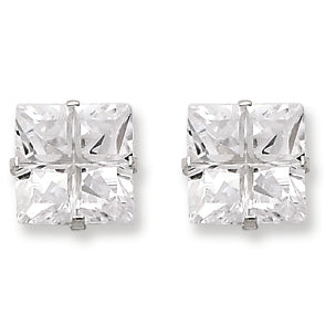Sterling Silver 9mm Square CZ 4 Prong Stud Earrings