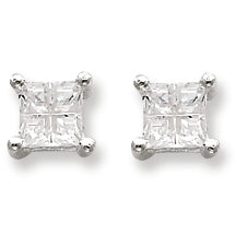 Sterling Silver 5mm Square CZ Basket Set Stud Earrings