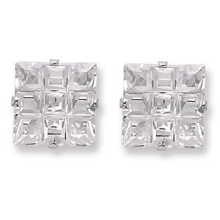 Sterling Silver 10mm Square CZ 4 Prong Stud Earrings