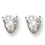 Sterling Silver 4mm Heart 3 Prong CZ Stud Earrings