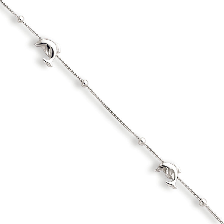 Sterling Silver Polished Dolphin with 1in ext. Anklet