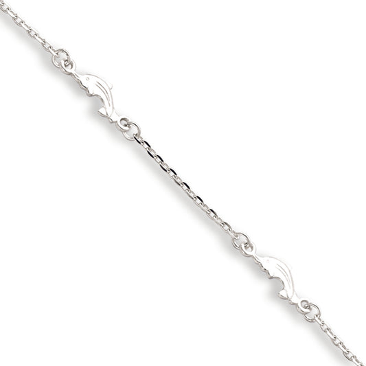 Sterling Silver Polished Dolphin with 1in ext. Anklet