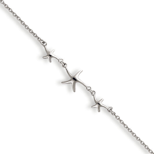 Sterling Silver 10 + 1in ext Three Stars Anklet