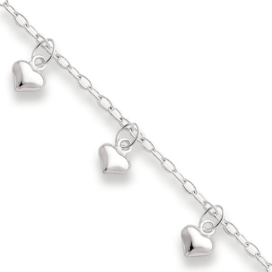 Sterling Silver Polished Puffed Heart Anklet