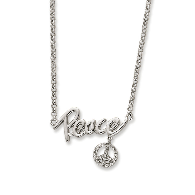 Sterling Silver CZ Peace Necklace