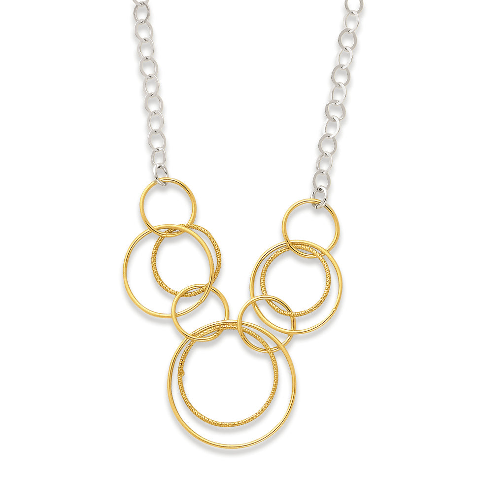 Sterling Silver & Vermeil Polished Fancy Circle Drop Necklace
