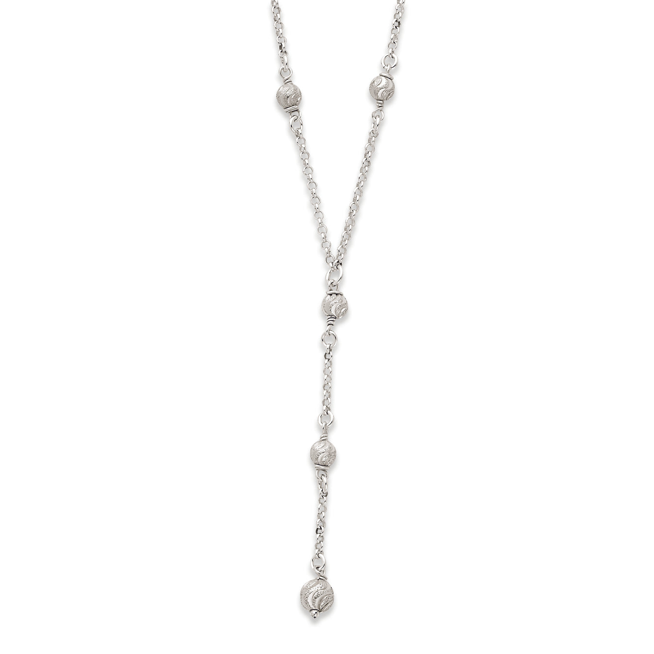 Sterling Silver Polished & Diamond Cut Fancy Drop Necklace