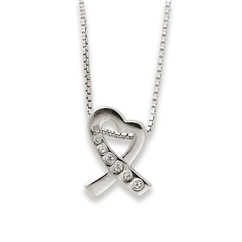 Sterling Silver CZ Polished Heart Necklace