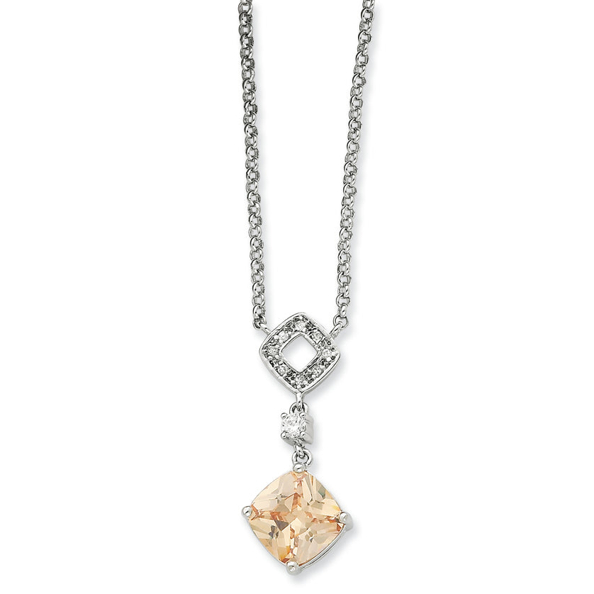Sterling Silver Champagne CZ w- Clear CZ Necklace