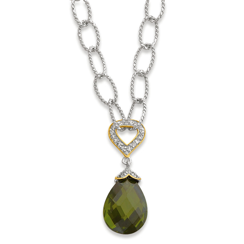 Sterling Silver CZ Teardrop Oval Link Necklace