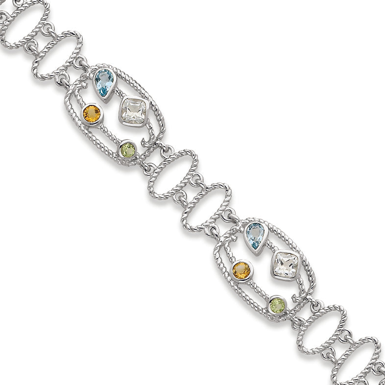 Sterling Silver CZ & Multi-Color Gemstone Bracelet