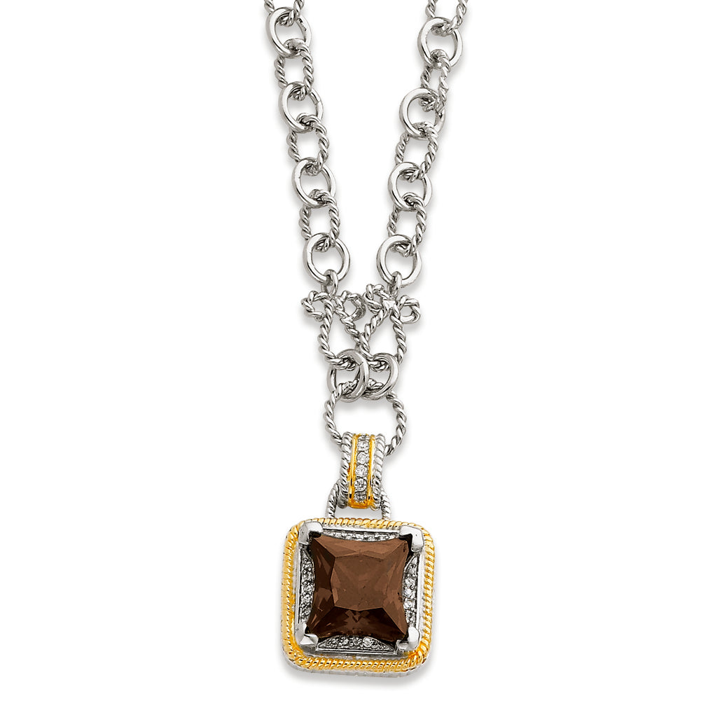 Sterling Silver & Gold-plated Fancy Square Smokey CZ Necklace