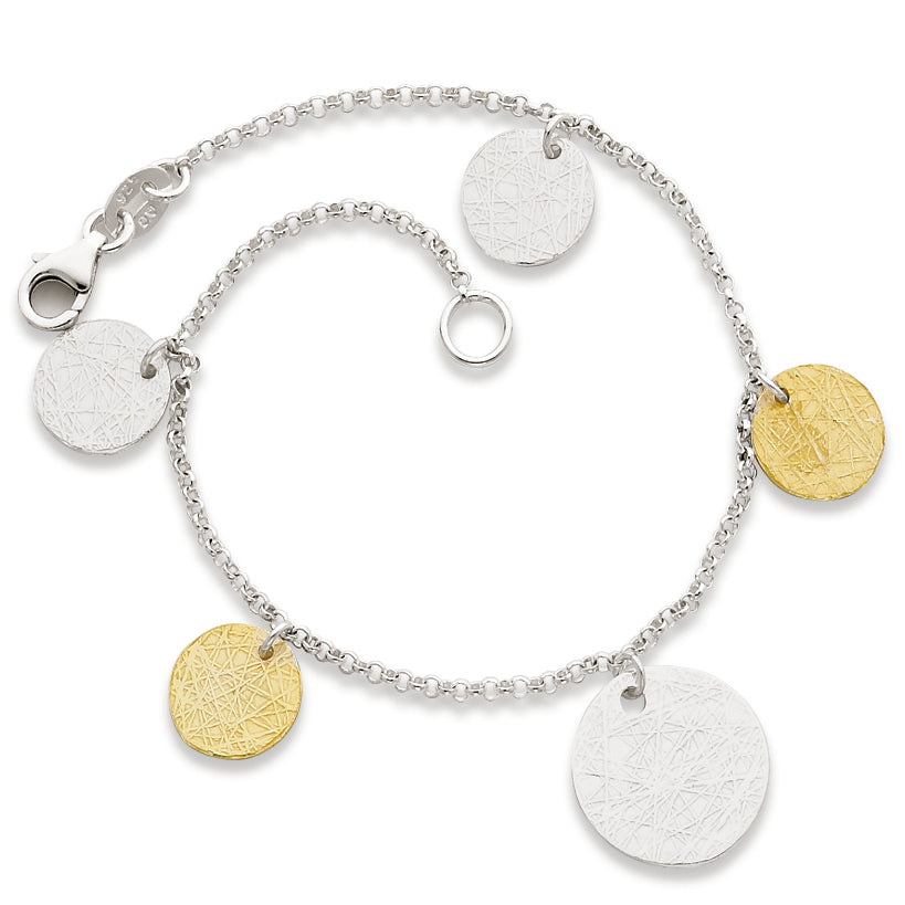 Sterling Silver & Vermeil Polished & Textured Bracelet