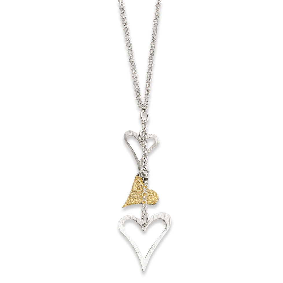 Sterling Silver & Vermeil Polished Heart Drop Necklace