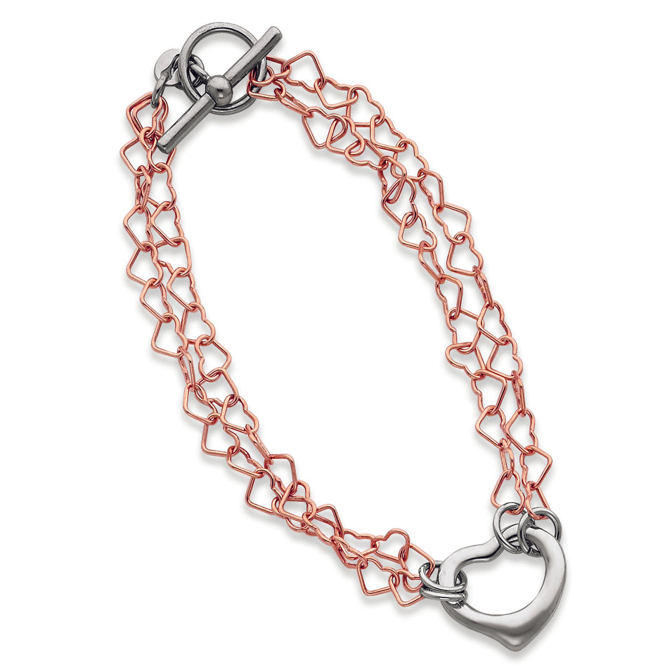 Sterling Silver & Rose Vermeil Polished Fancy Heart Bracelet