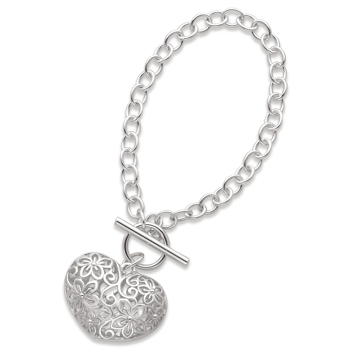 Sterling Silver Puffed Heart Toggle Bracelet