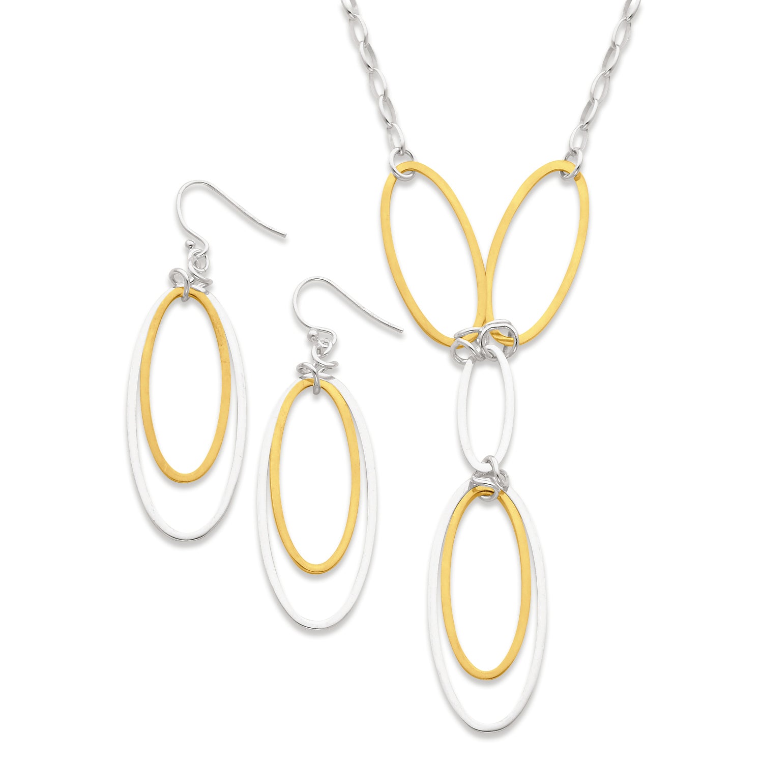 Sterling Silver & Vermeil Polished Drop Necklace & Earring Set