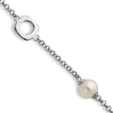 Sterling Silver 7.5in Open Silver Squares and Fresh Water Pearl Toggle Brac
