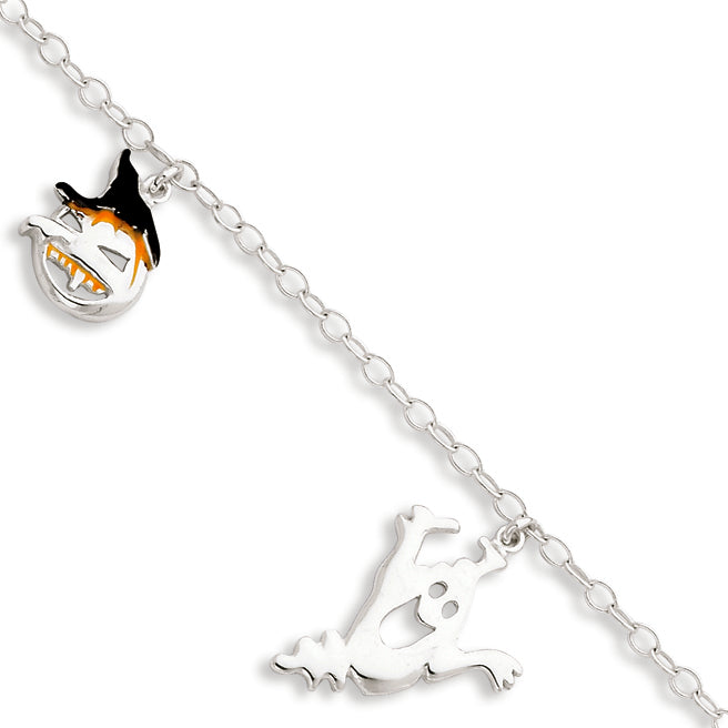 Sterling Silver Enameled Pumpkin-Ghost Bracelet