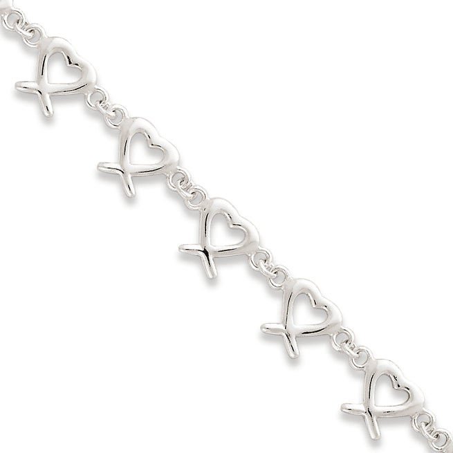 Sterling Silver Fancy Polished Heart Bracelet