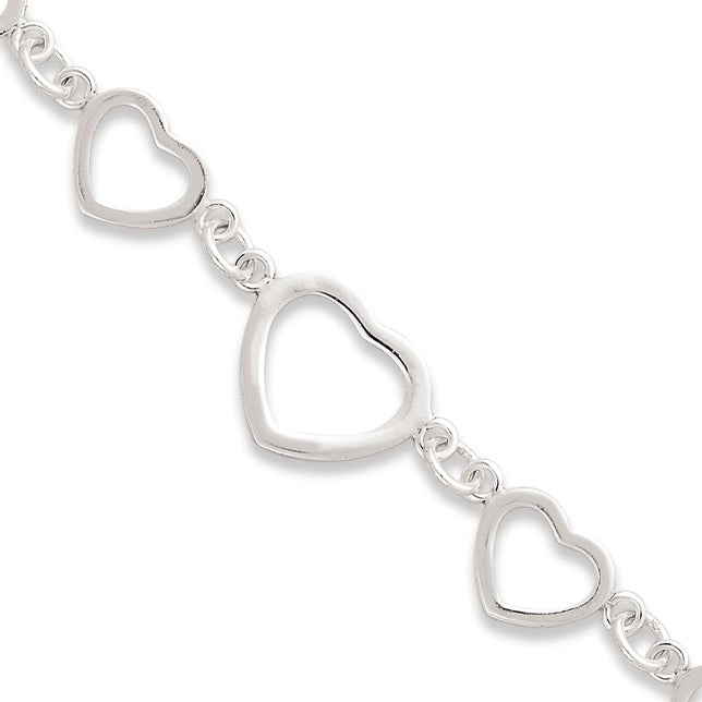 Sterling Silver Polished Heart Fancy Link Bracelet