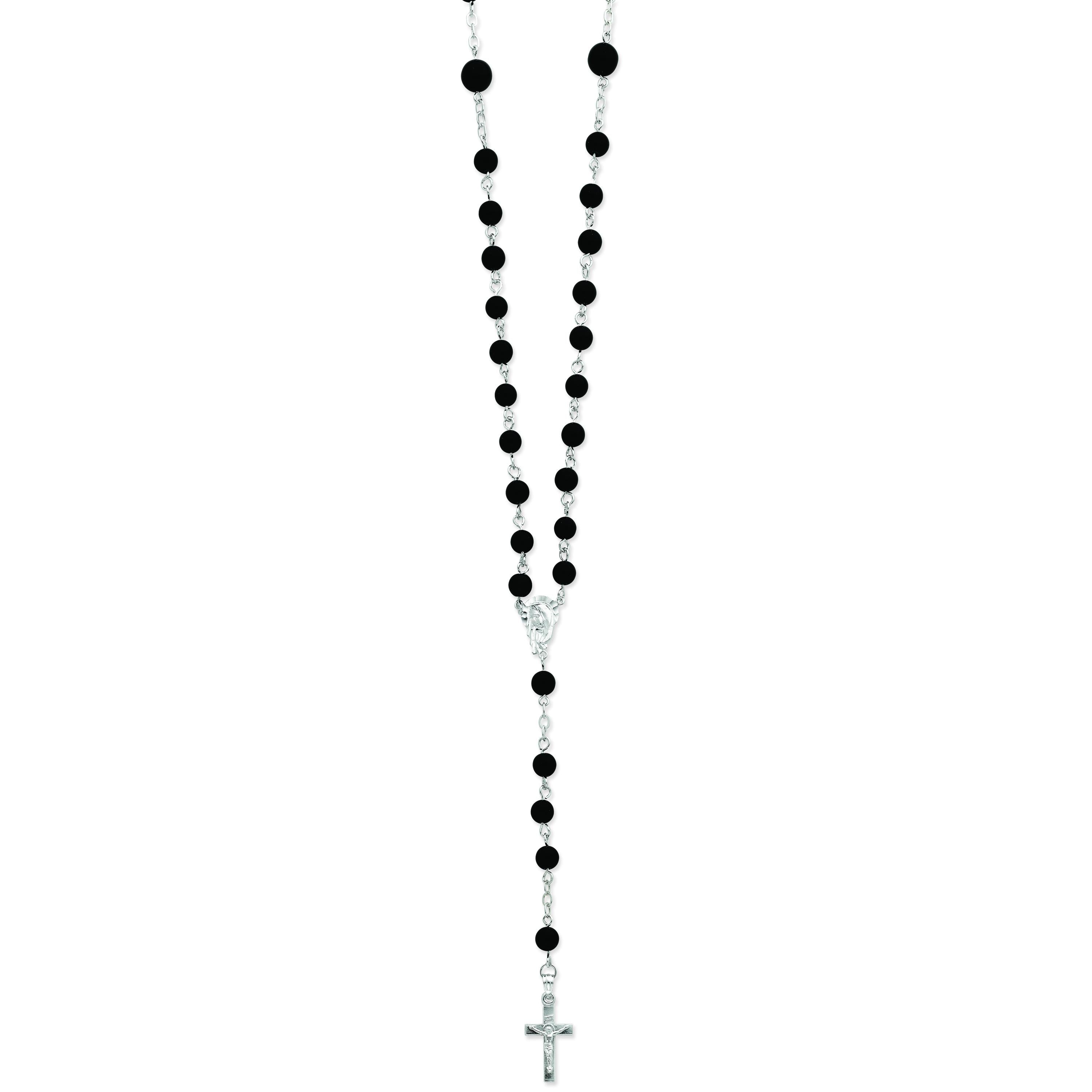 Sterling Silver Black Bead Rosary