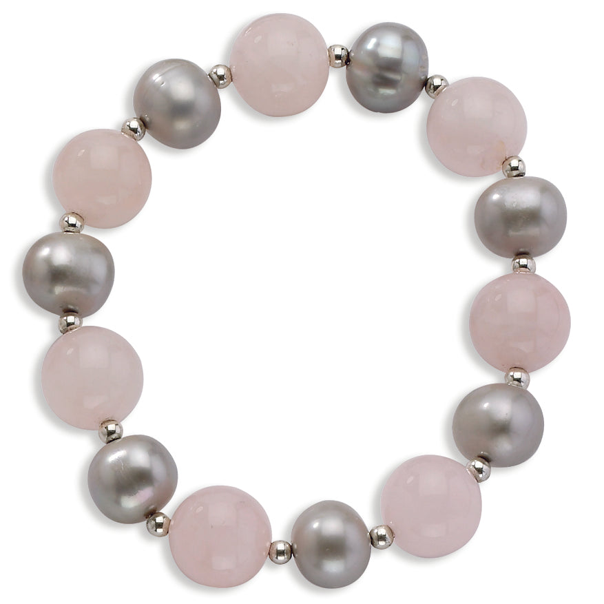 Sterling Silver Rose Quartz-10mm FW Cult Silver Pearl Necklace
