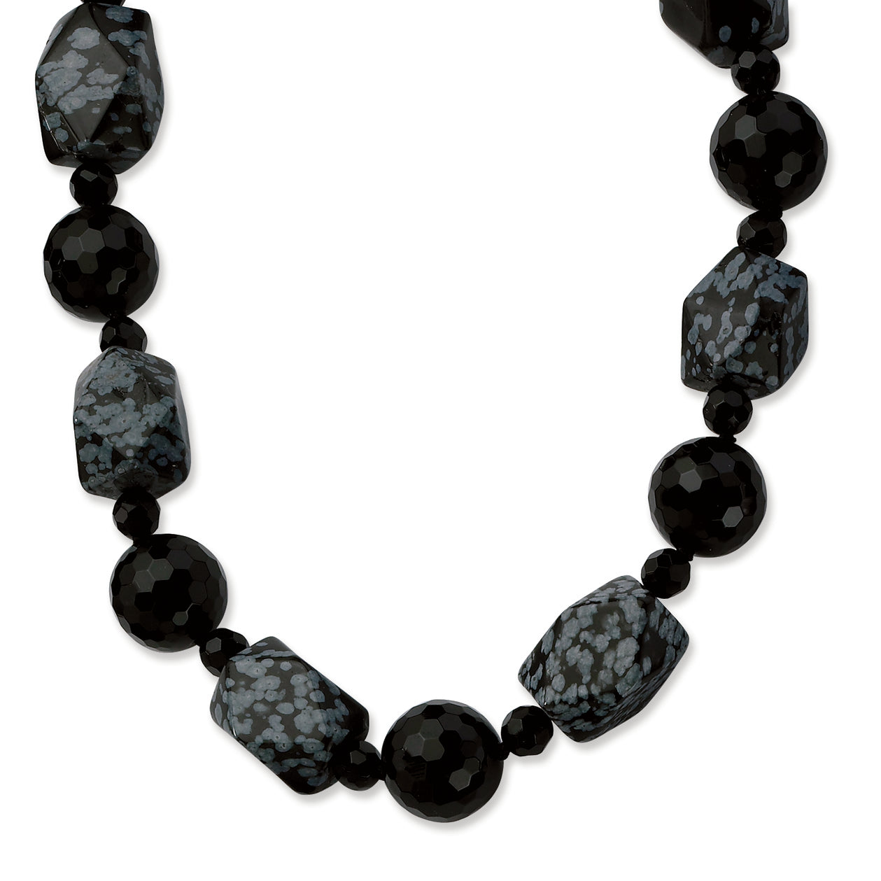 Sterling Silver 14mm &16mm Black Agate-Snowflake Agate Necklace
