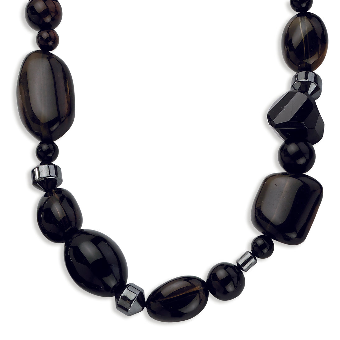 Black Agate-Hematite & Smokey Quartz Necklace