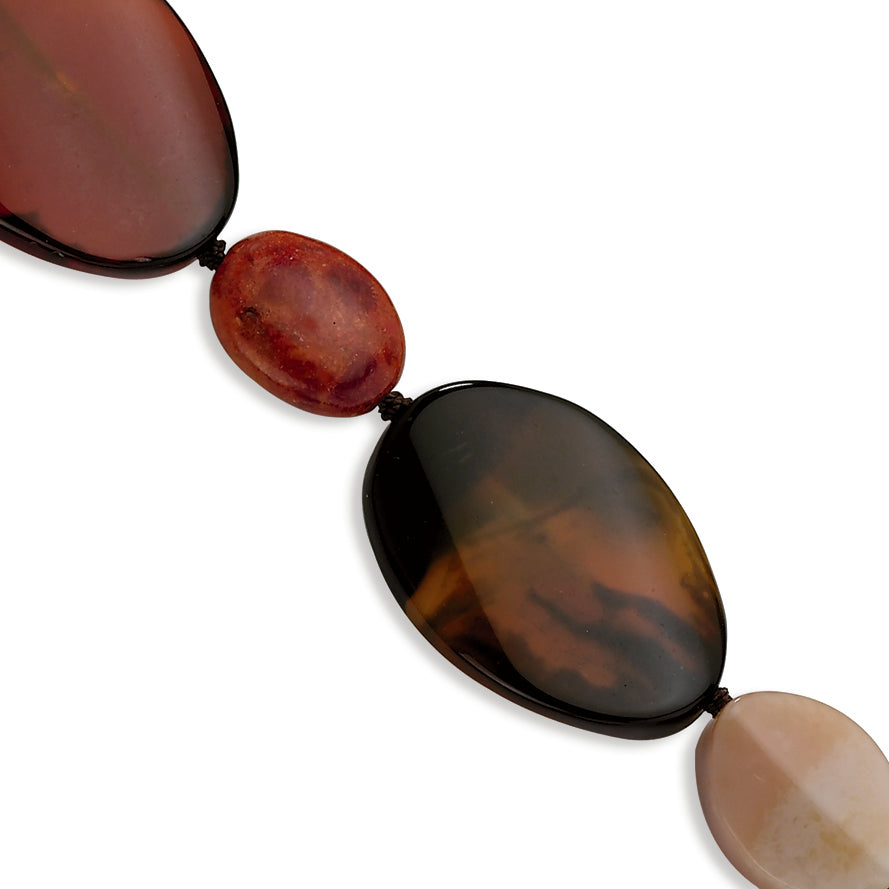 Sterling Silver Flesh Agate-Dream Agate-Recon Red Coral Bracelet