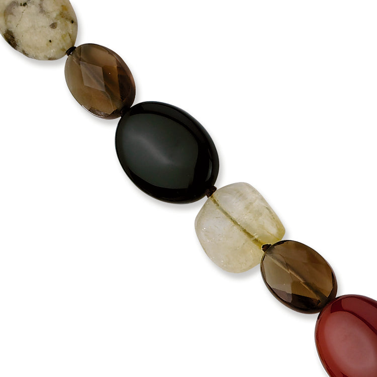Sterling Silver Carnelian-Citrine-Feldspar-Smokey Qtz-Blk Agate Bracelet