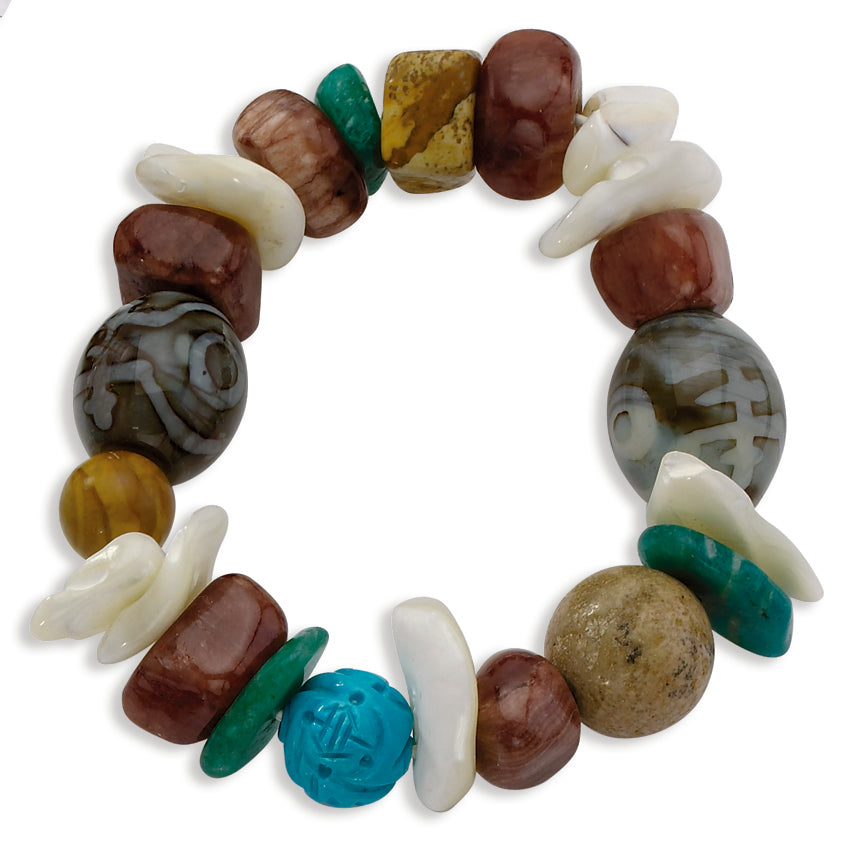 Mother of Pearl-Crazy Lace Jasper-Dyed Howlite Stretch Bracelet