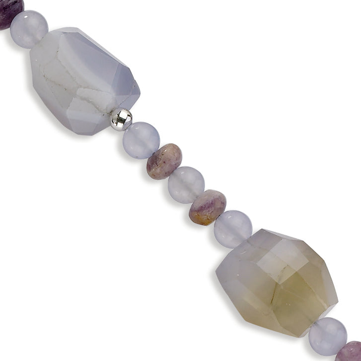 Sterling Silver Blue Lace Agate, Botswana Agate & Charoite Bracelet