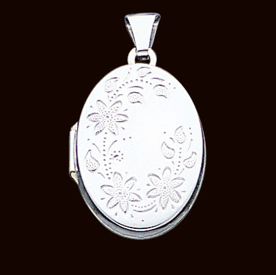 Sterling Silver Floral Oval Locket