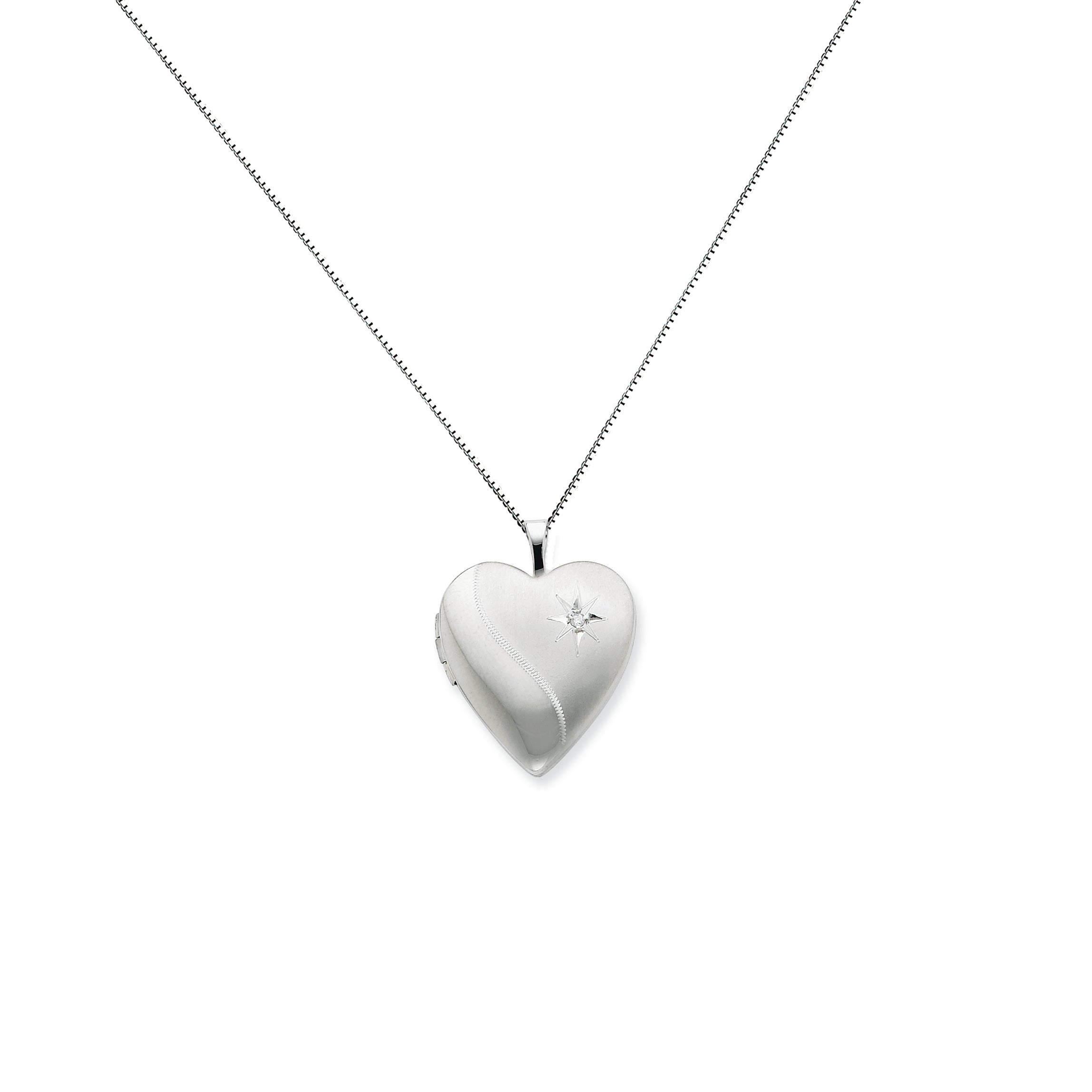 Sterling Silver 20mm Diamond Heart Locket