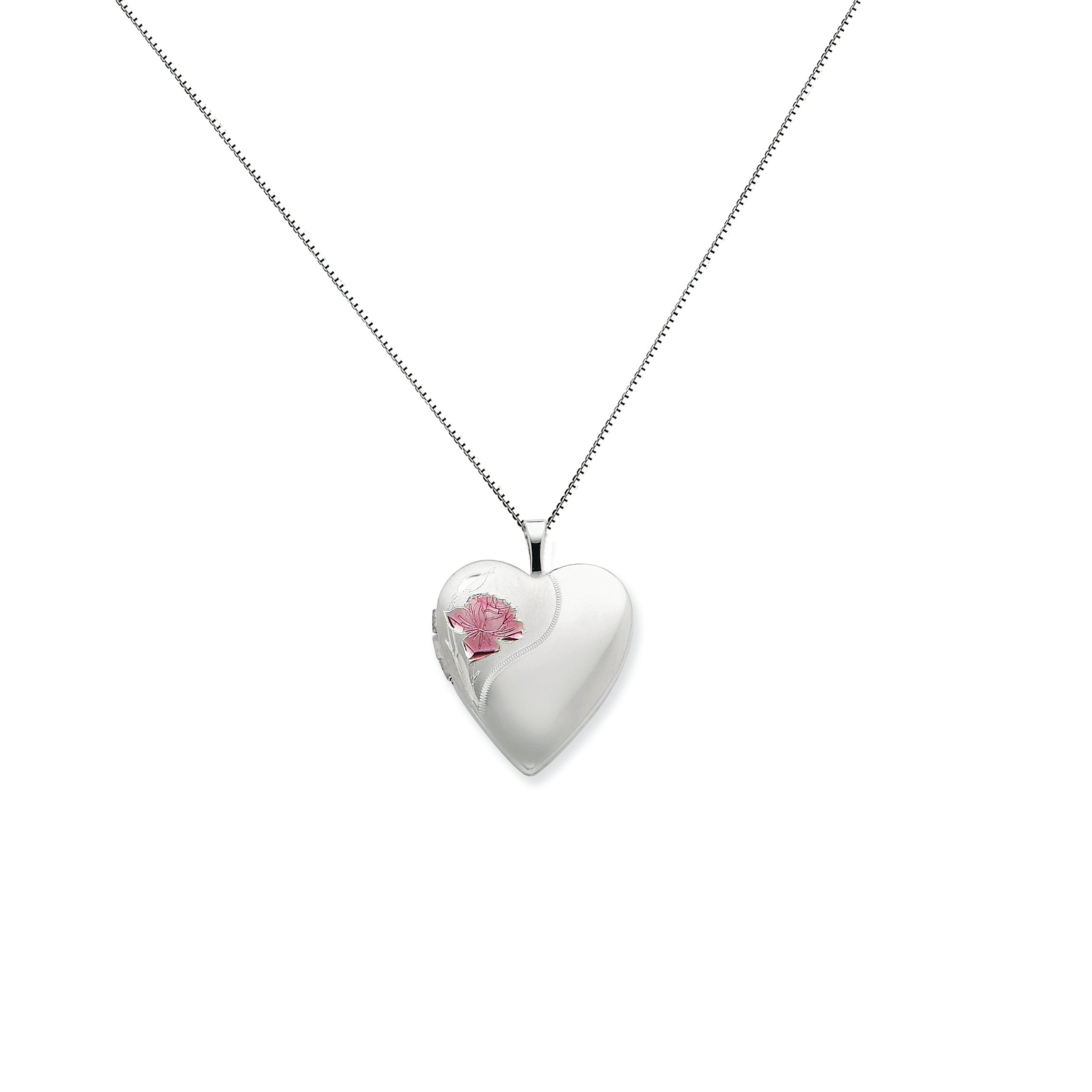 Sterling Silver 20mm with Enameled Rose Heart Locket