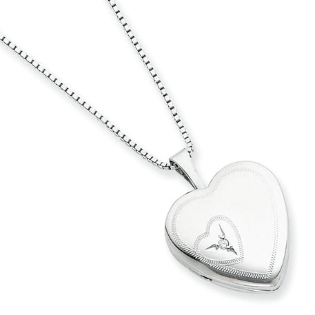 Sterling Silver 16mm Heart with Diamond Heart Locket
