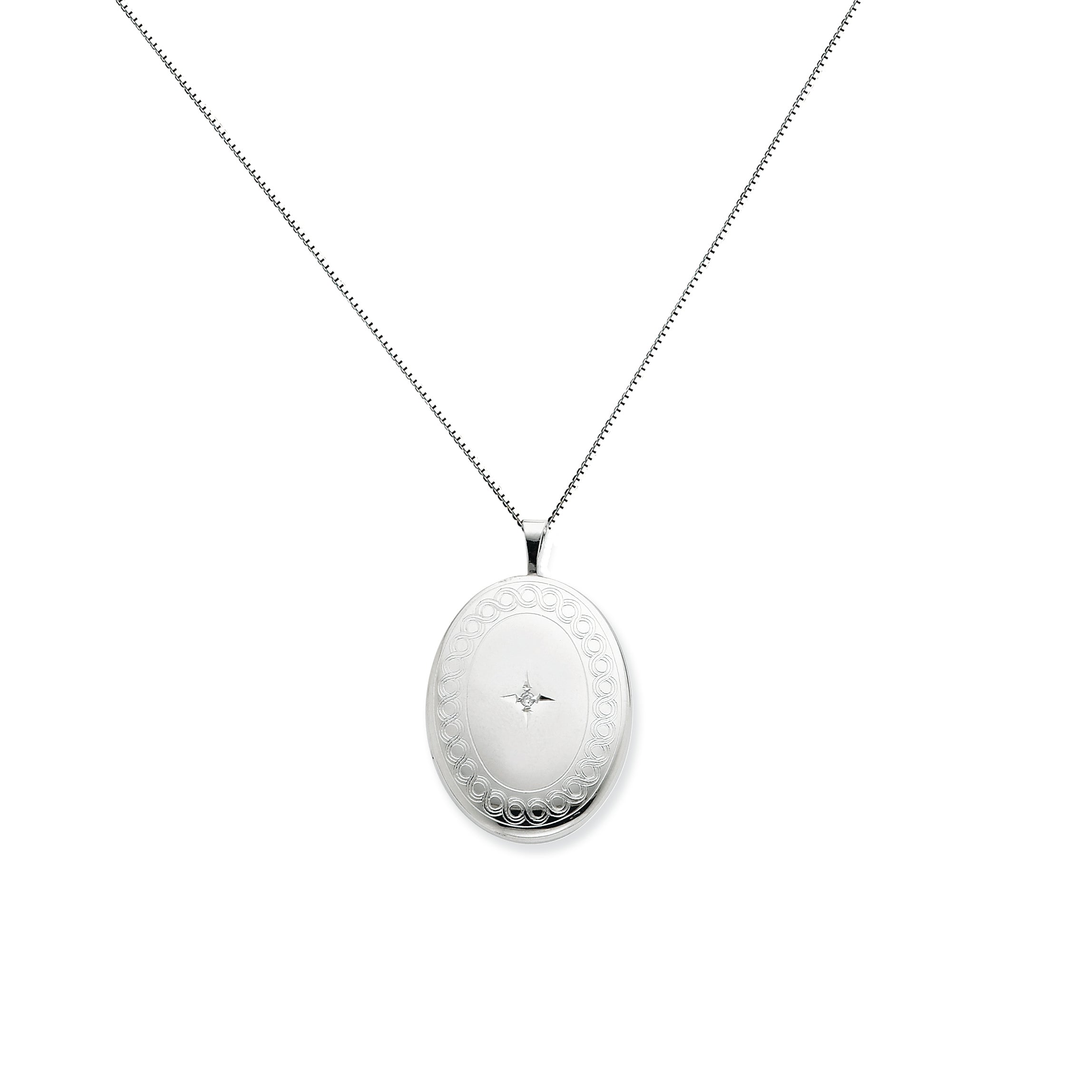 Sterling Silver 20mm Oval Diamond Locket