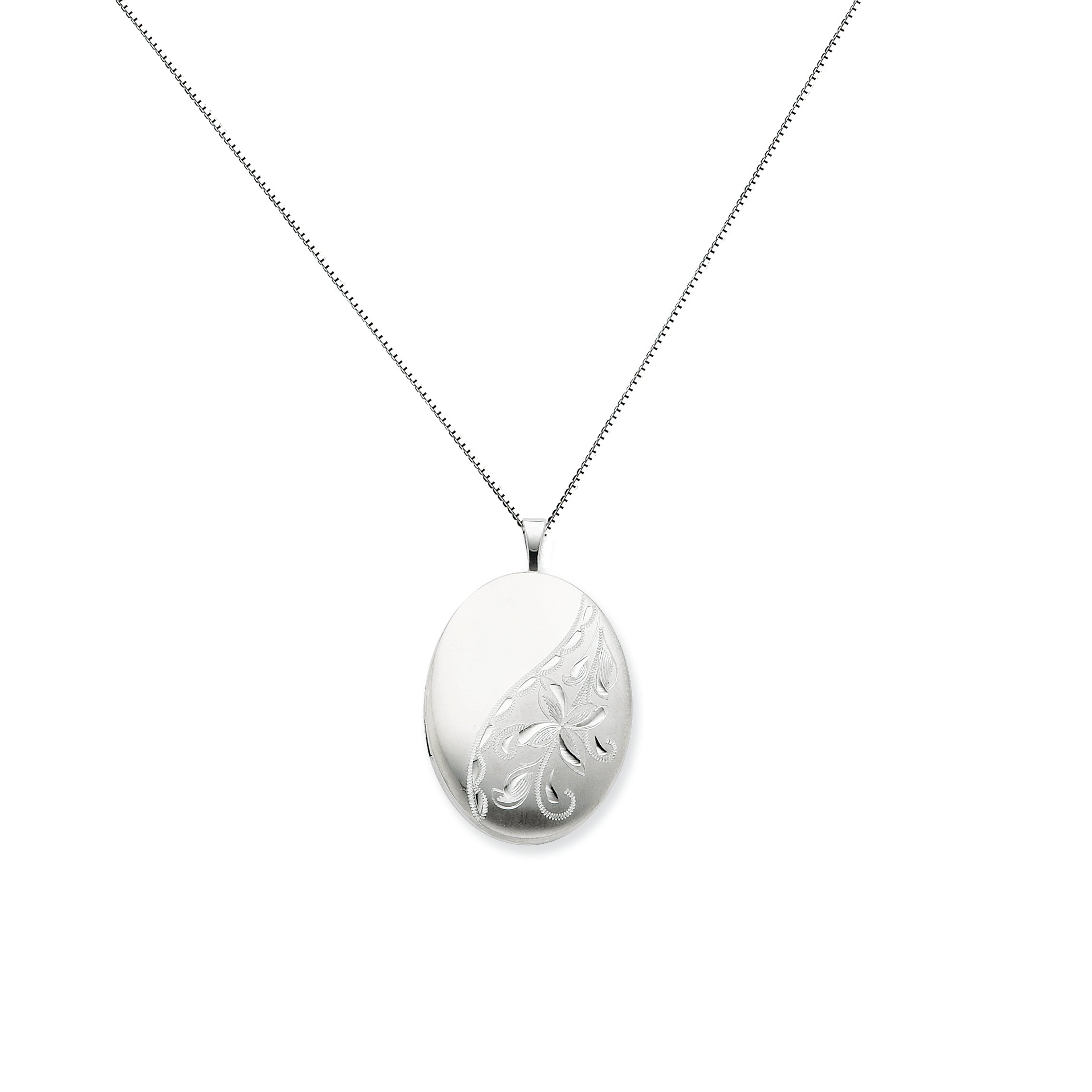 Sterling Silver 20mm Side Flowered Oval Locket