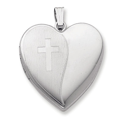 Sterling Silver 24mm with Cross Design Heart Locket