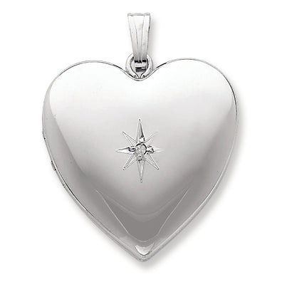 Sterling Silver 24mm with Diamond Star Design Heart Family Locket