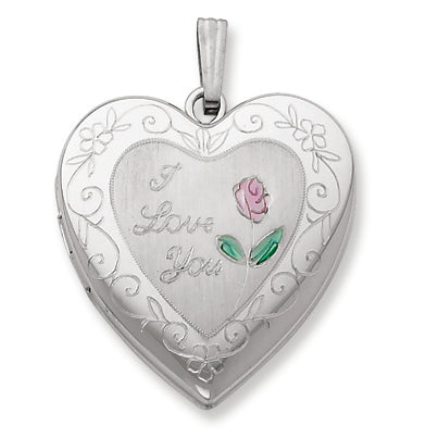 Sterling Silver 24mm Enameled Rose with Border Heart Locket