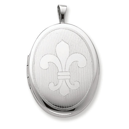 Sterling Silver 20mm Fleur De Lis Oval Locket