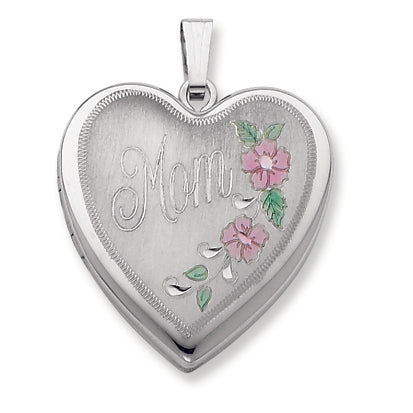Sterling Silver 24mm Enameled Floral Mom Family Heart Locket