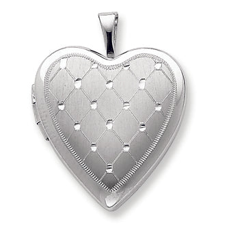 Sterling Silver 20mm Quilt Design Heart Locket