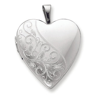 Sterling Silver 20mm Swirl & Polished Heart Locket